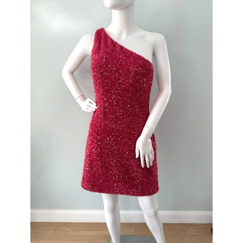 Berlinnova Hot Pink Sequin One Shoulder Homecoming Party Cocktail Dress size 8